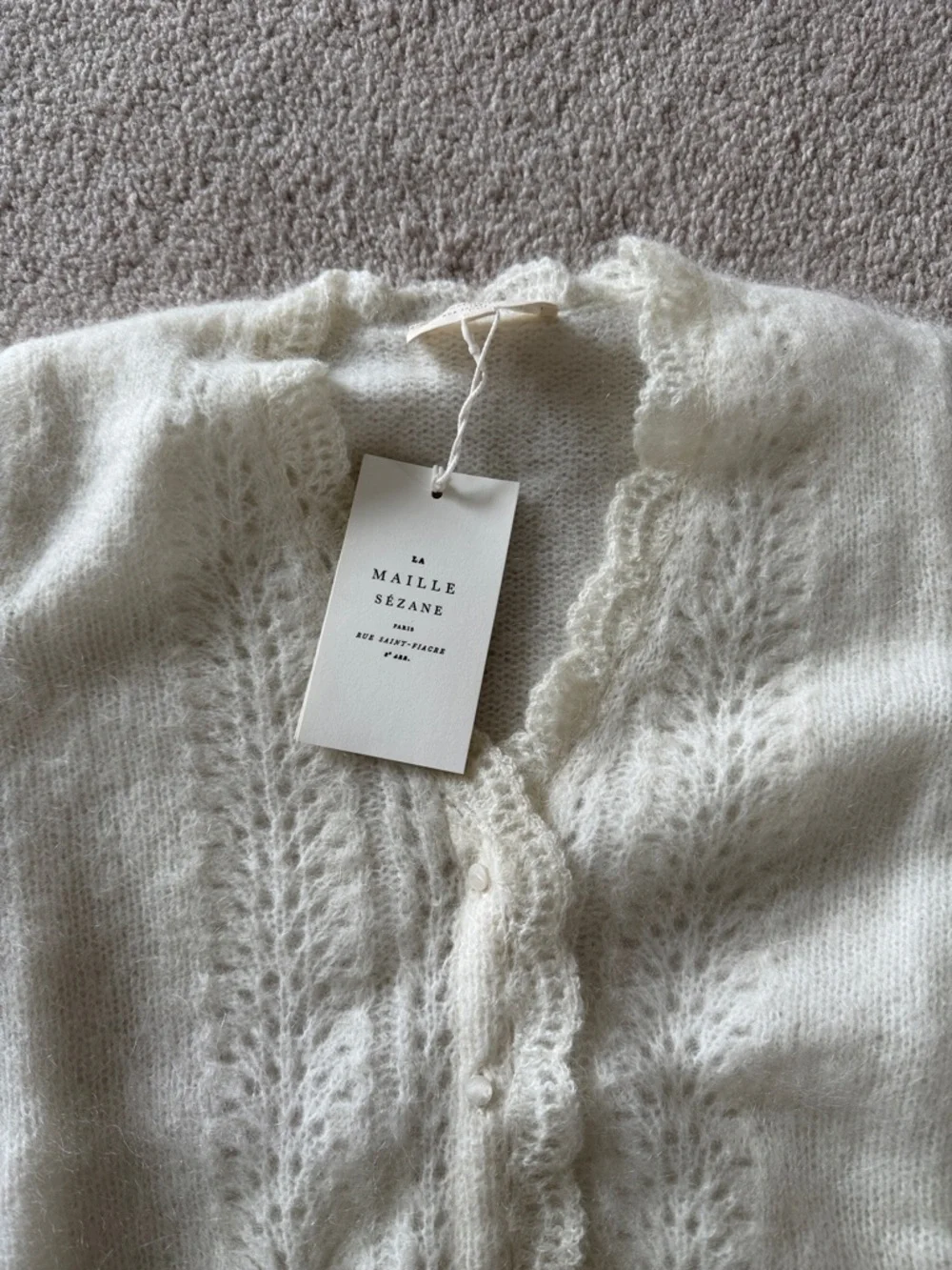 Sezane Cream Eyelet-Detail Mohair Blend Cardigan - Picture 2 of 9